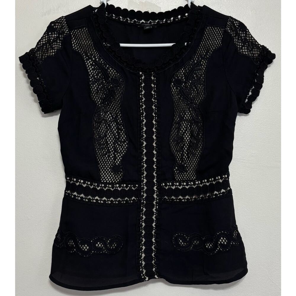 Ann Taylor Black Crochet Lace Peplum Blouse Petite 0 Lined